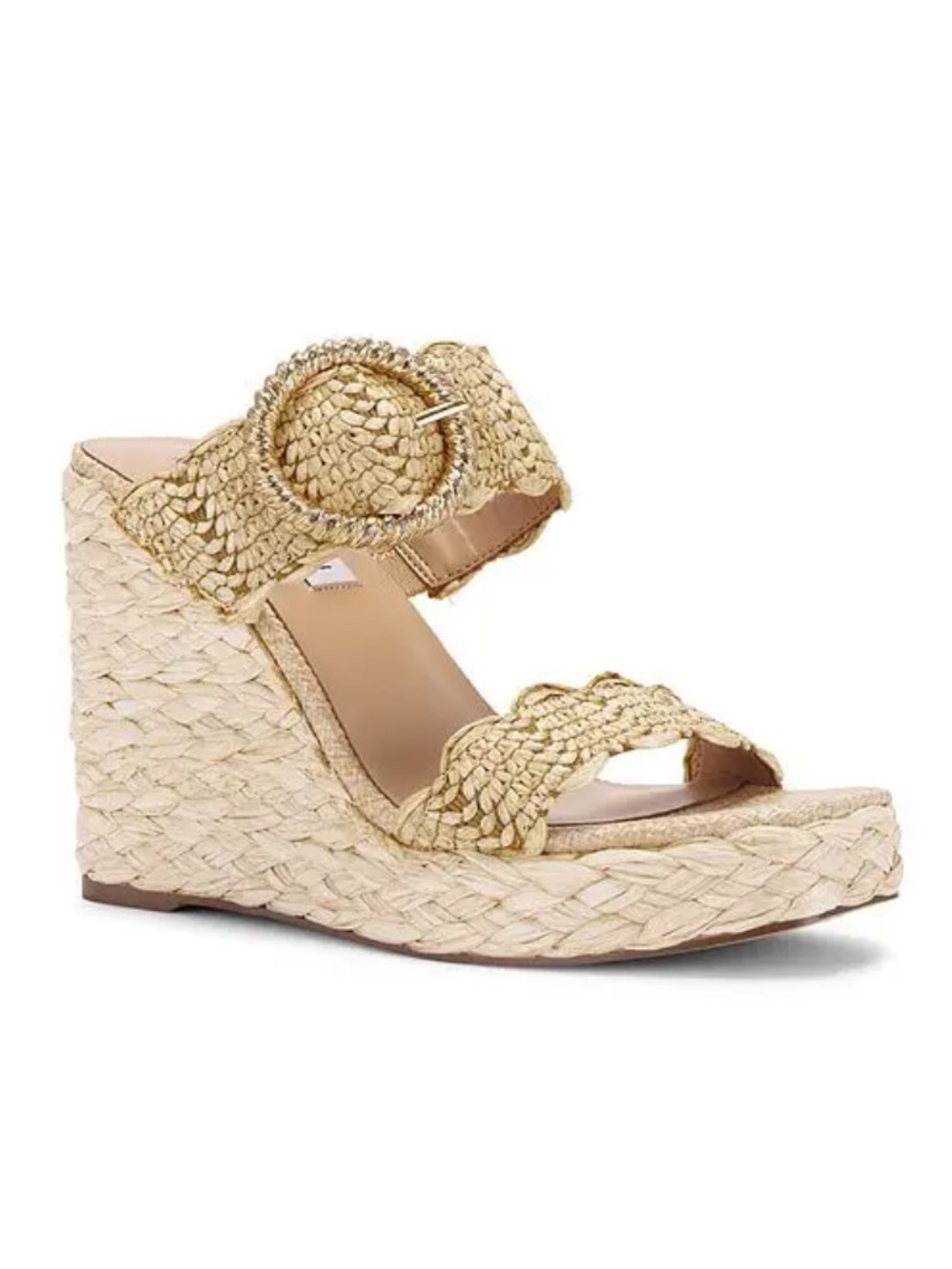 Steve Madden Raffia Braided Gold-Tone Wedge Sandals